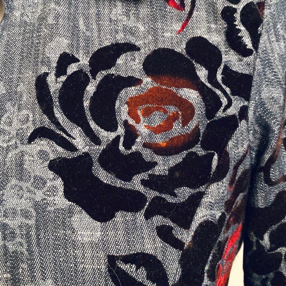 Additions by Chico Denim Velvet Floral SZ 4 Retro Vintage Boho Statement Jacket - Picture 4 of 12